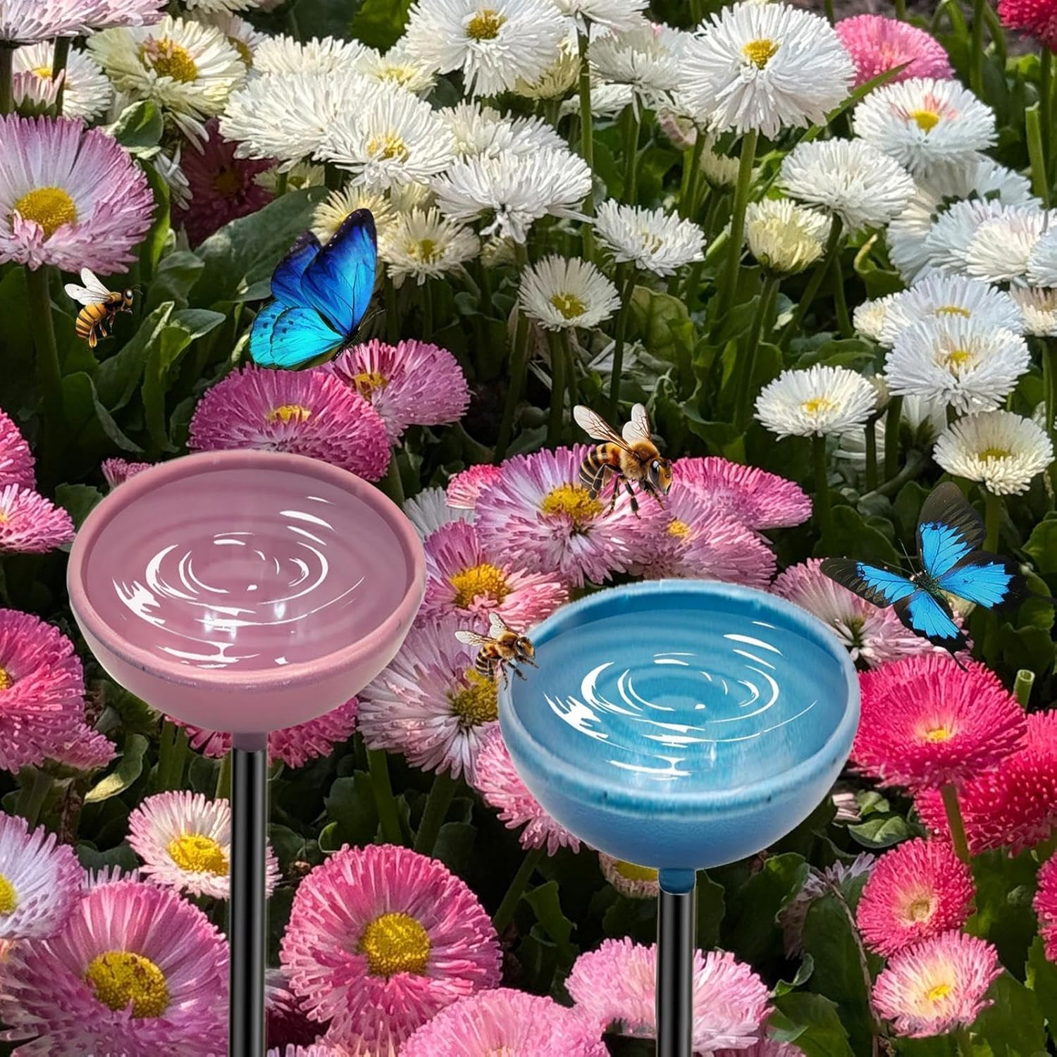 Pollinator Watering Station - 4 Piece Metal Butterfly Bowl,Bee Watering Cups,for Outdoor Backyard Yard Patio Home Bird Lawn Deck