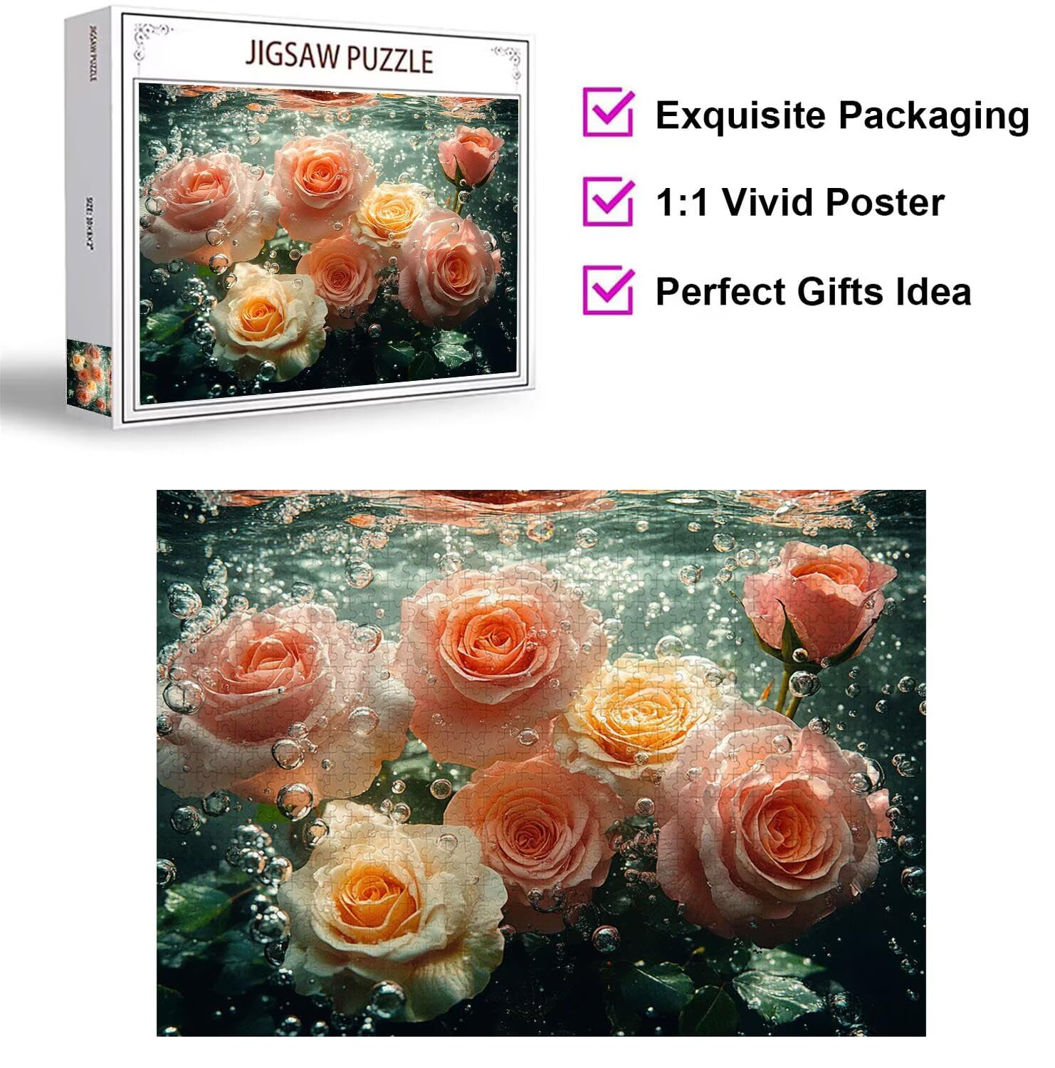Puzzle dla dorosłych 2000 elementów trudne wyzwanie, róża, n-545 | Układanki dla dorosłych puzzle bąbelkowe gry mózgowe zwiększają kreatywność, prezenty 3D, relaks i rozrywka