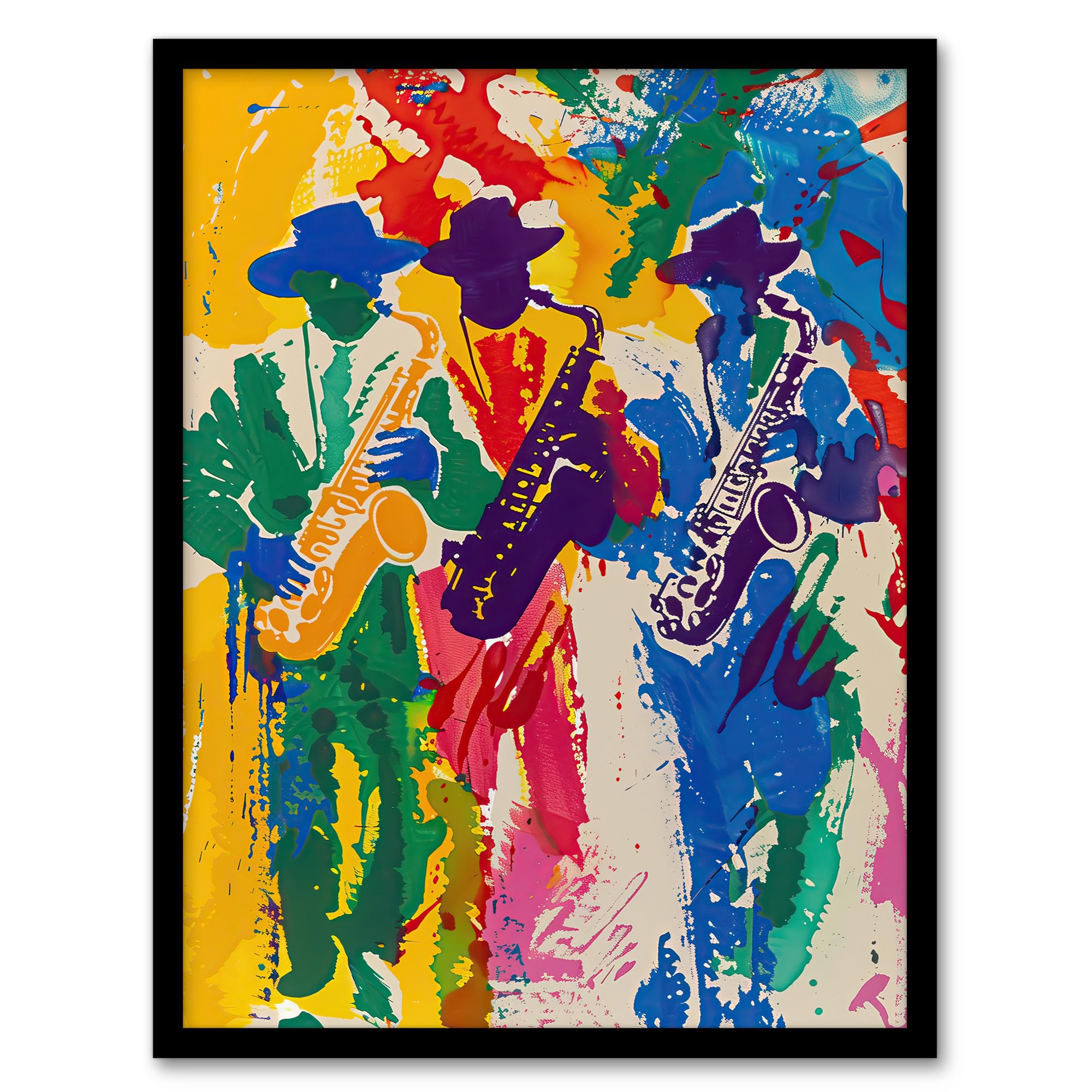 Artery8 Saxophone Players Jazz Music Fest Abstract Living Room Artwork Framed Wall Art Print 18X24 Inch