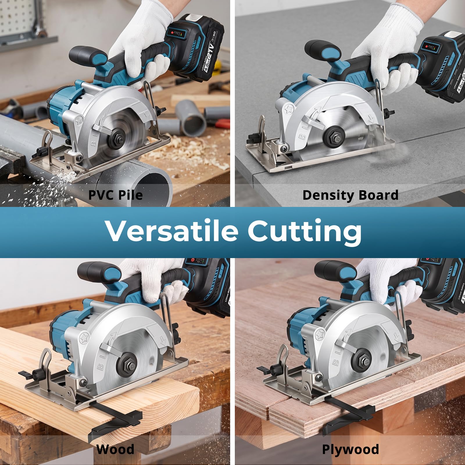Mini Sierra Circular Inalámbrica compatible con Makita 18V Batería, 7200RPM, corte a inglete de 45°/90°, 2 Hojas de Sierra de 140mm para Madera, PVC(Sin Batería)