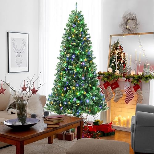 Miniatura 2 de GOFLAME Árbol de Navidad artificial de 8 pies, árbol de Navidad preiluminado, 9 modos de iluminación con 1605 puntas de ramas de PVC y 600 luces LED