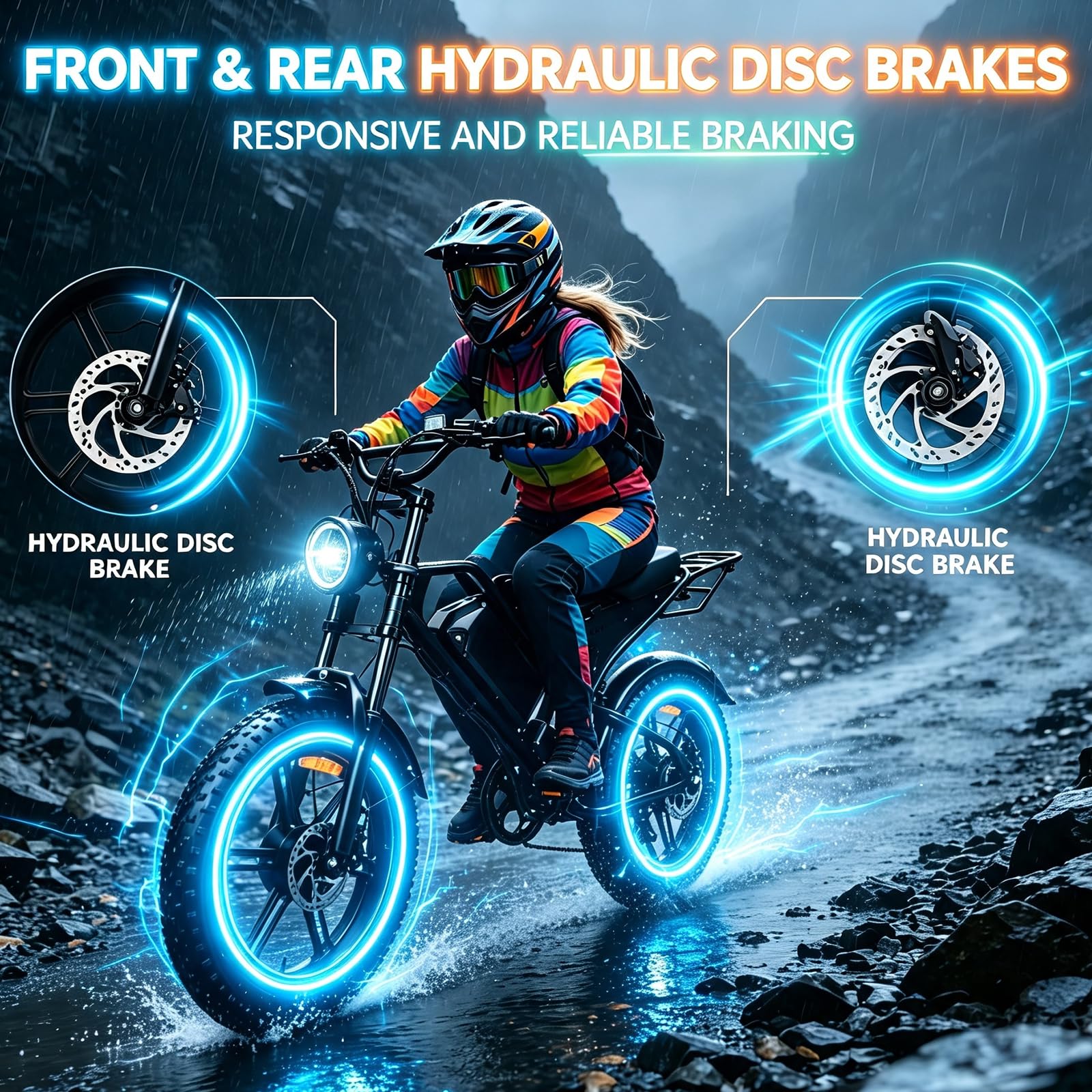 Bicicletta elettrica da fuoristrada, batteria rimovibile da 48 V e 20 Ah, | Freni a disco idraulici, motore brushless, pneumatici larghi, sospensioni integrali per carichi pesanti, 5 marce e 7 rapporti