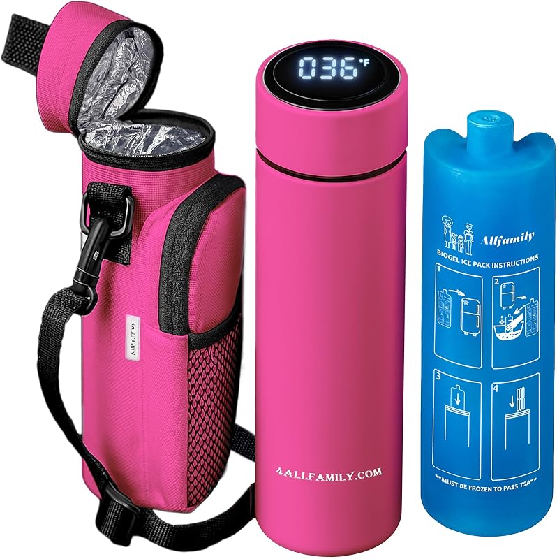 Estuche de viaje para refrigerador de insulina 4ALLFAMILY Nomad Medium Pro - Rosa | Enfriador de insulina aprobado por la TSA con bolsa de hielo de biogel, pantalla de temperatura y bolsa aislada para almacenamiento portátil de medicamentos