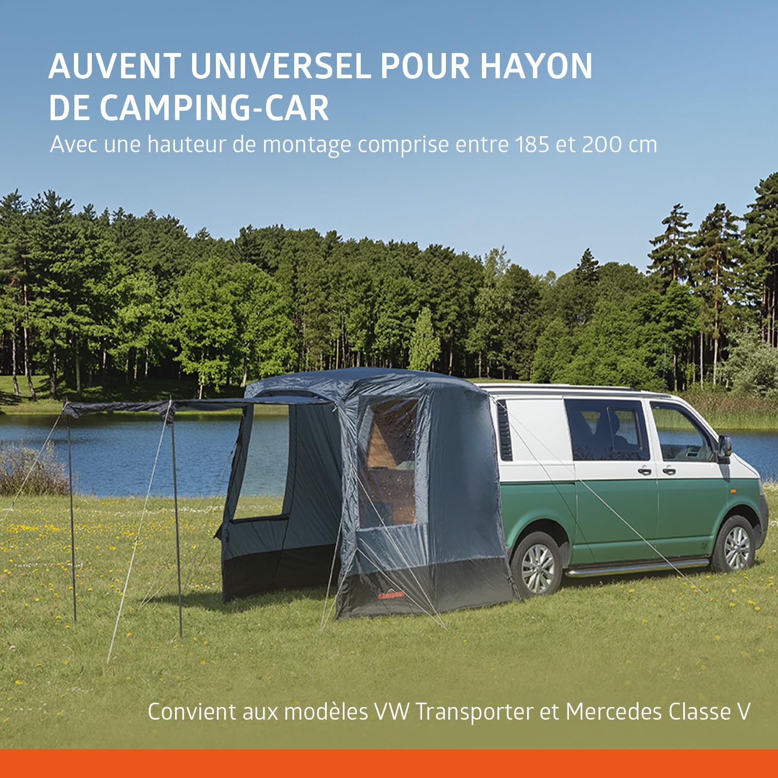 Campout Tente Hayon Van – Tente Coffre VW T5/T6/T6.1 & Mercedes Vito/V-Class – 3000 mm Étanche – Espace Abrité Supplémentaire – INCL. Poteaux d’Auvent – Hauteur 185–200 cm