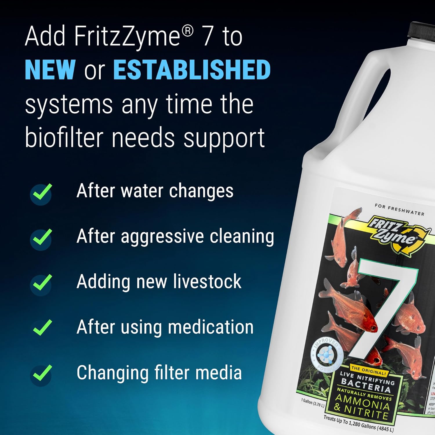 Fritz Aquatics FritzZyme 7 Live Nitrifying Bacteria Naturally Removes Amonia & Nitrite for Freshwater Fish (1-Gallon)