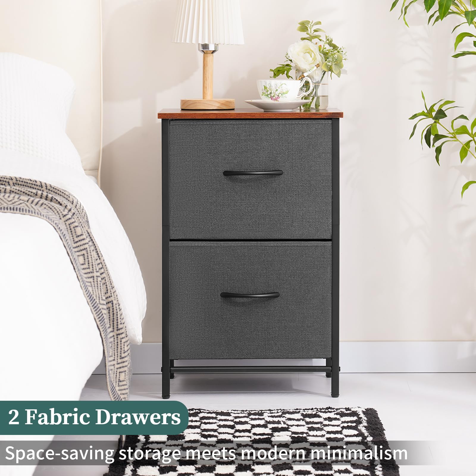 Yoobure Comodino Con Cassetto In Tessuto, Stile Mid-Century, 30x30x61 Cm, Legno, Con Ripiano Aperto, Per Camera Da Letto