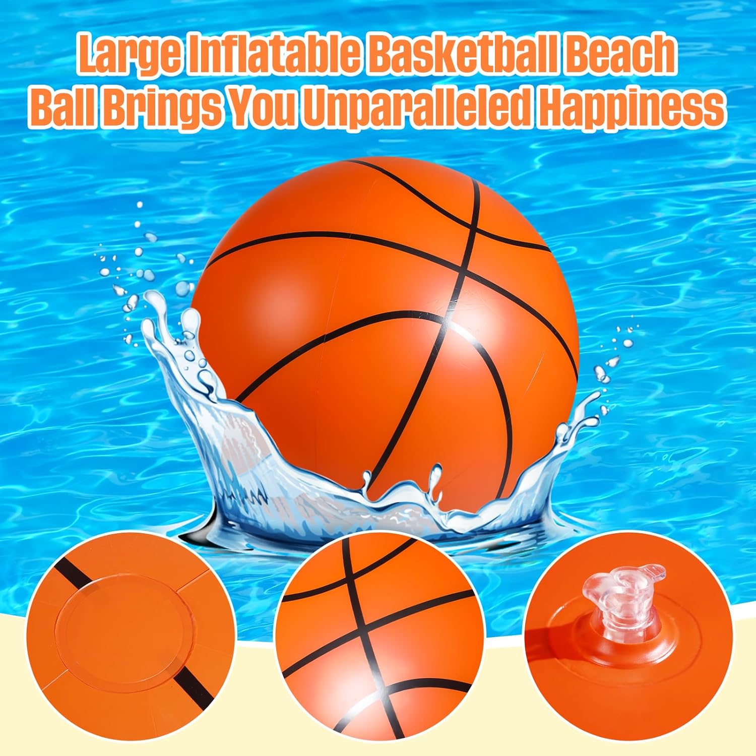 Tanlade 4 Pcs 42 Inch Giant Basketball Glitter Inflatable Beach Ball Large Jumbo Beach Pool Ball for Outdoor Activity Summer Birthday Water Game Toys Sports Themed Party Favors Decoration(Basketball) image 3 of 6 B0CTH36NQL