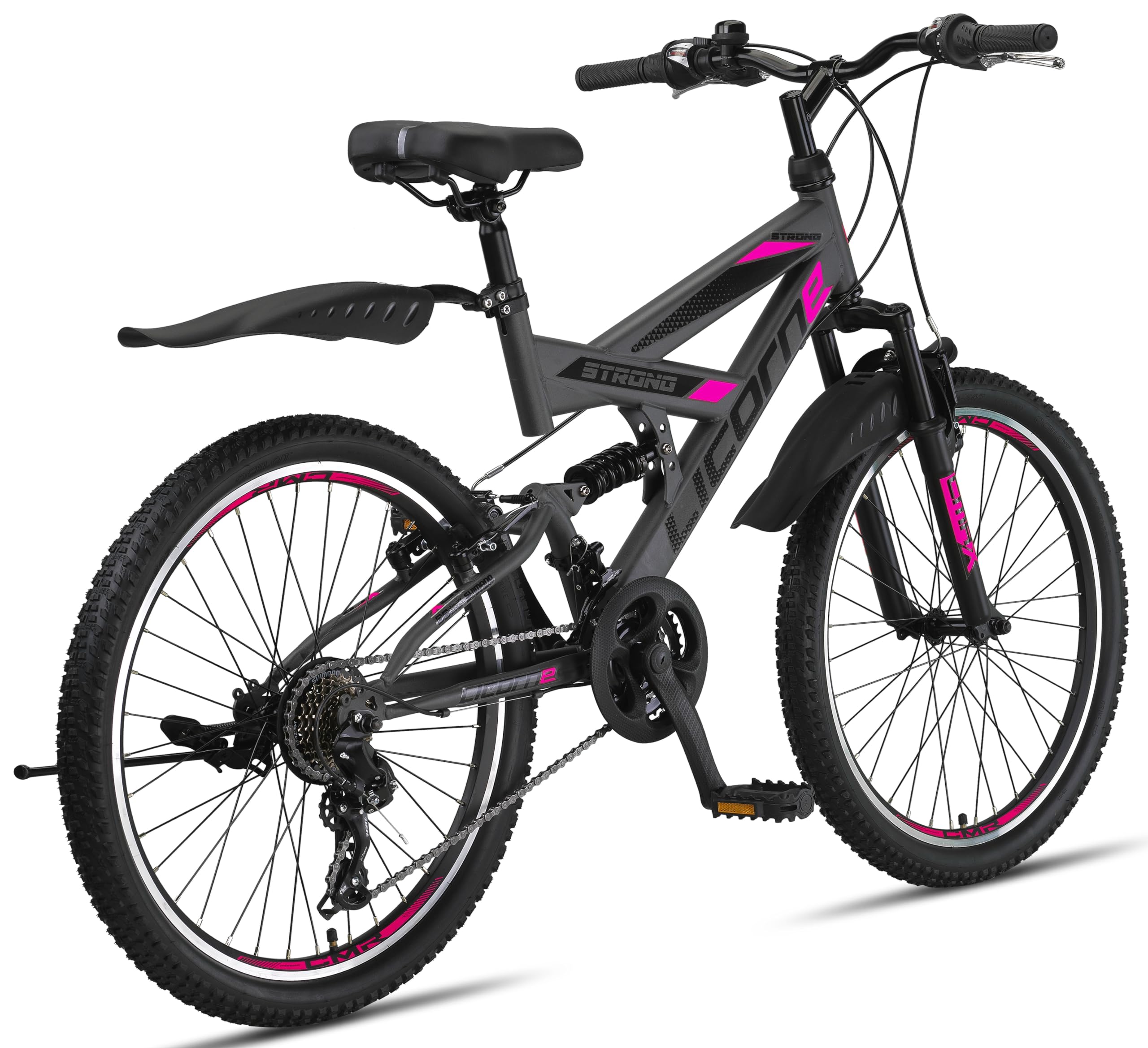 Licorne Bike Premium Mountain Bike Strong da 26 pollici, bicicletta per ragazzi, ragazze, donne e uomini, con cambio Shimano a 21 marce, sospensioni complete