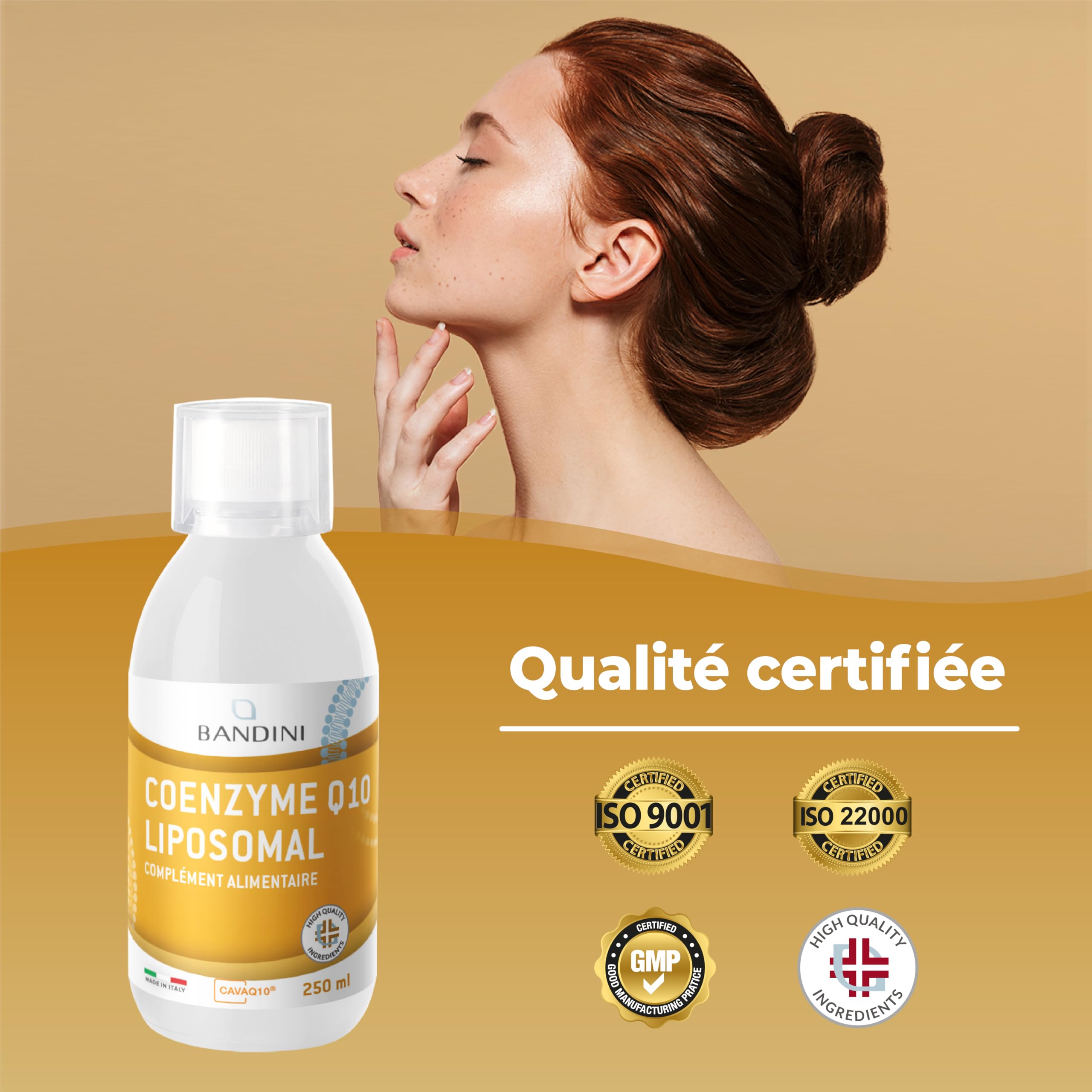 Bandini® Coenzyme Liposomale Q10 200mg Extra Fort | Vegan, Antioxydant puissant - CAVAQ10® 100% Ubiquinone forte & pure - Coq10 fermenté, haute biodisponibilité, testé en laboratoire, qualité premium