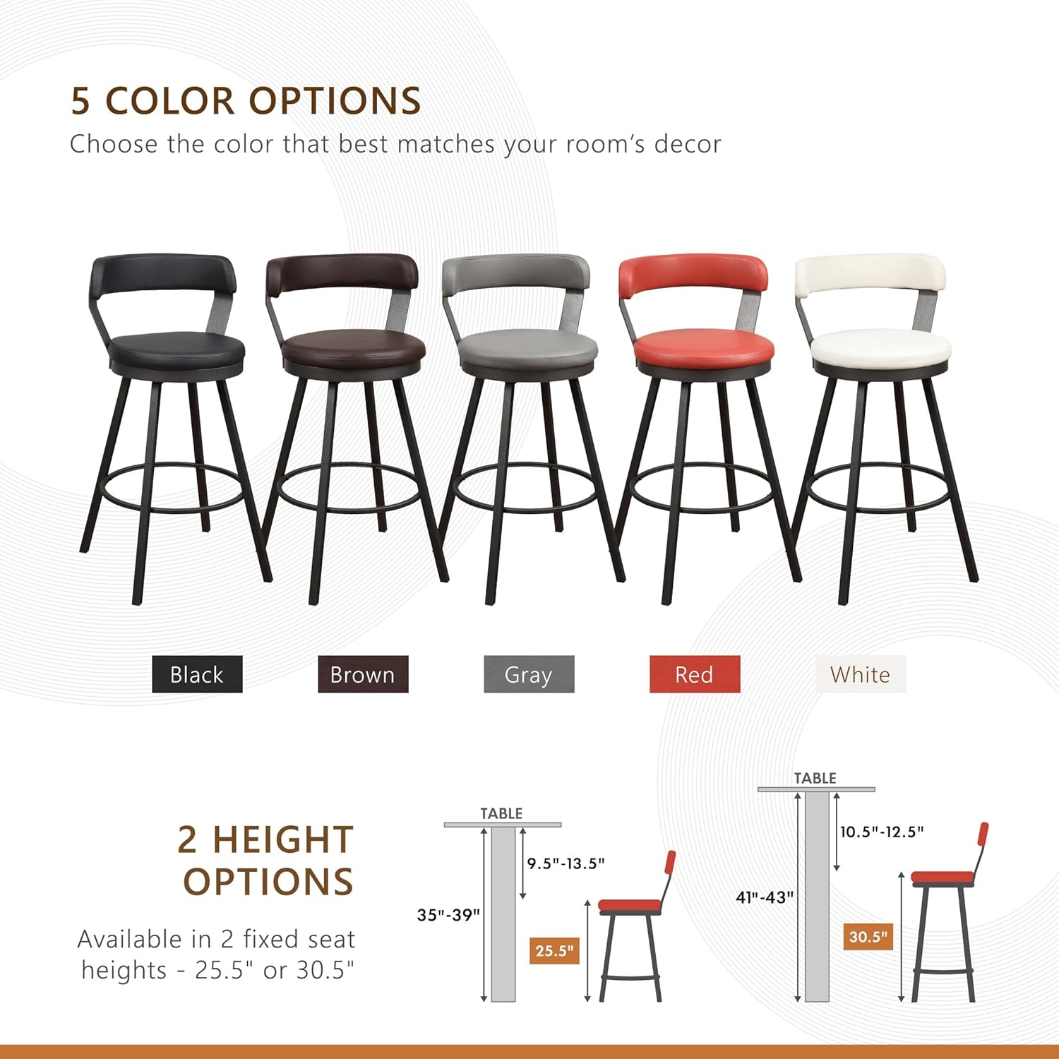 Lexicon Bar Stools Set of 2 - Appert Upholstered Swivel Barstools with Backs, Sturdy Metal Frame, Legs, 30 Inch Seat Height, Leather, Padded Seat, Back Rest, Foot Rest Bar, Kitchen Counter Red