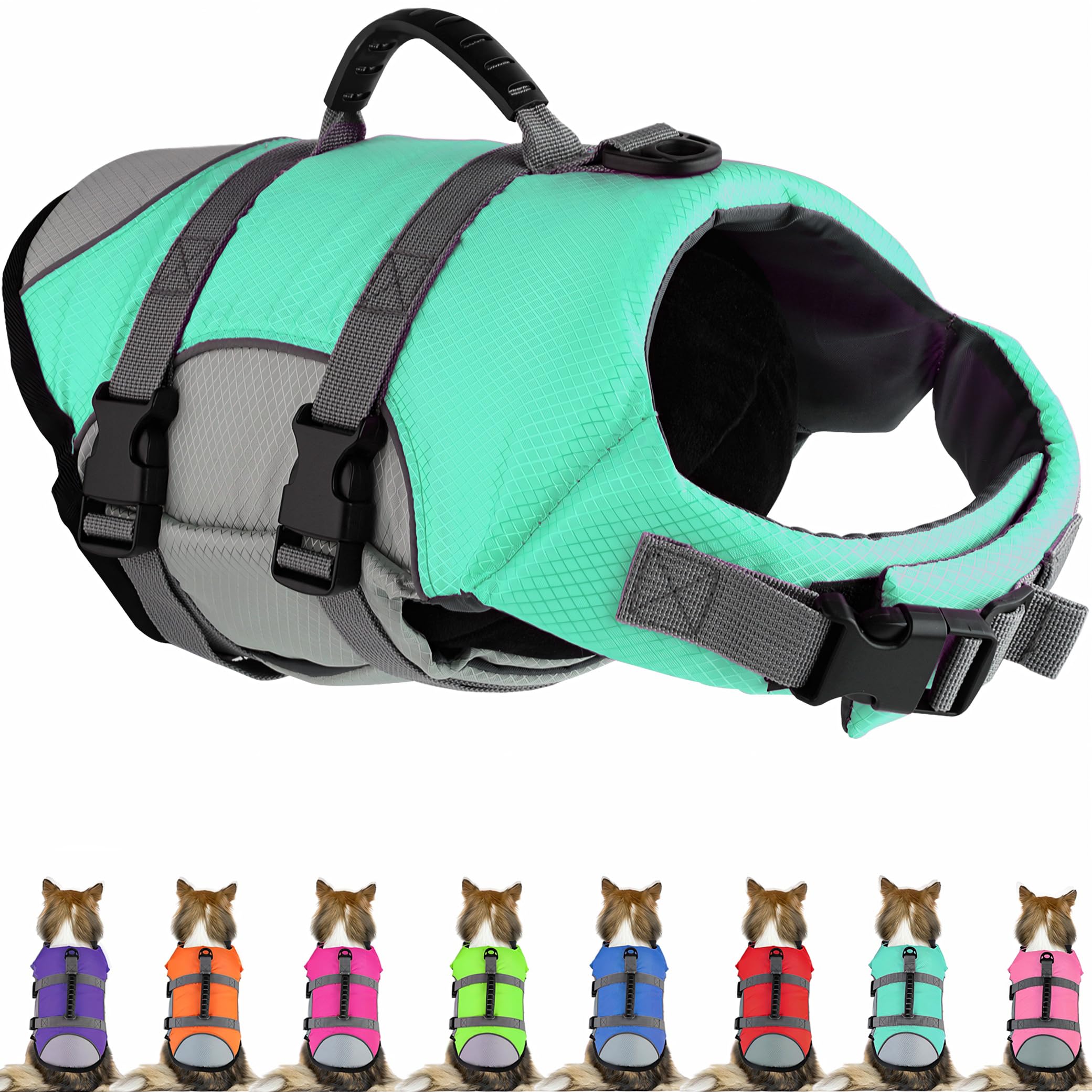 Mklhgty Dog Life Jacket, Reflective Adjustable Dog Life Vest with Rescue Handle for Swimming and Boating, Ripstop Pet Safety Life Preserver for Small,