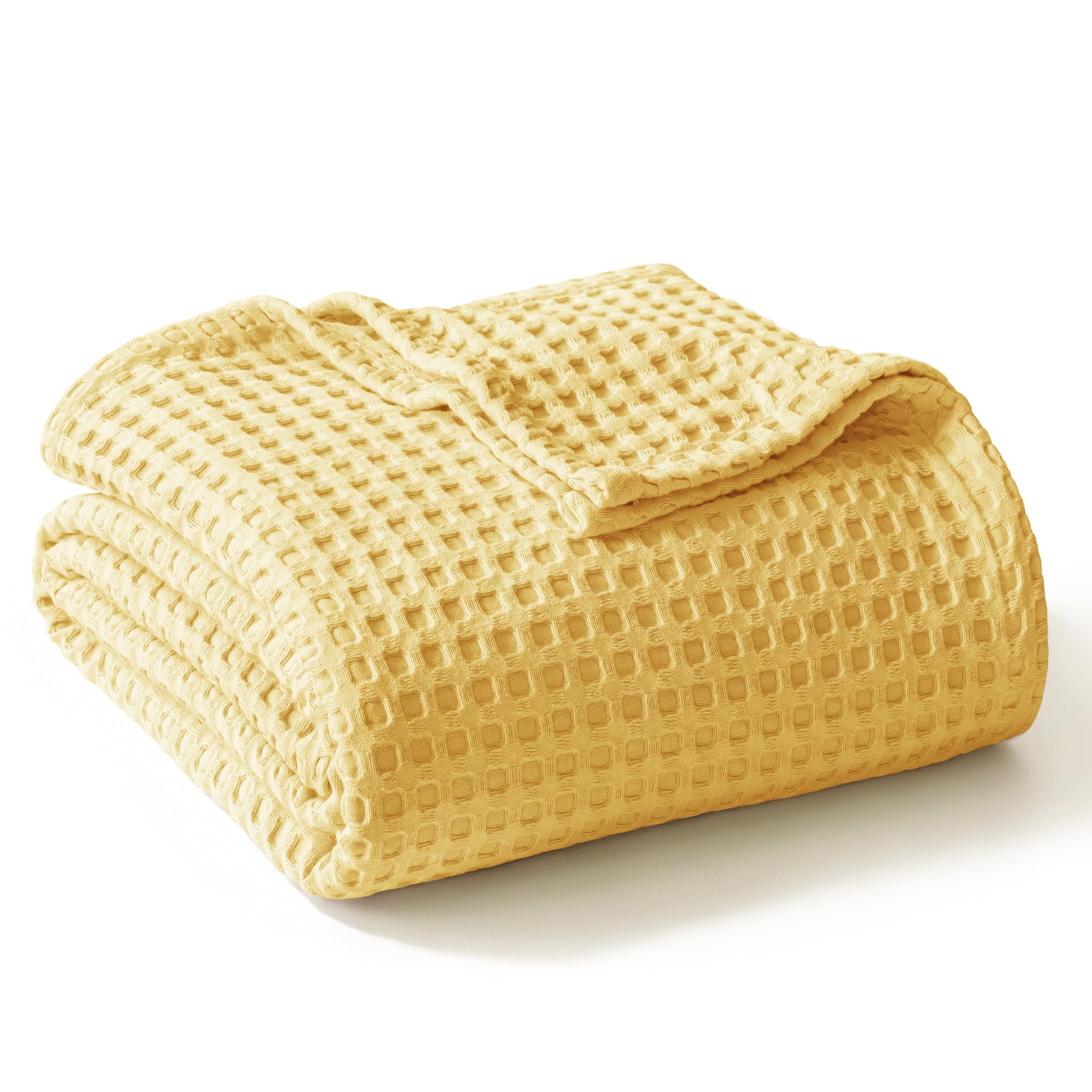 Exclusivo Mezcla Pre-Washed 100% Cotton Waffle Throw Blanket for Sofa, 330GSM Lightweight Breathable Summer Blankets, Soft and Cozy, Room Decor, Light Yellow, 130x150 CM