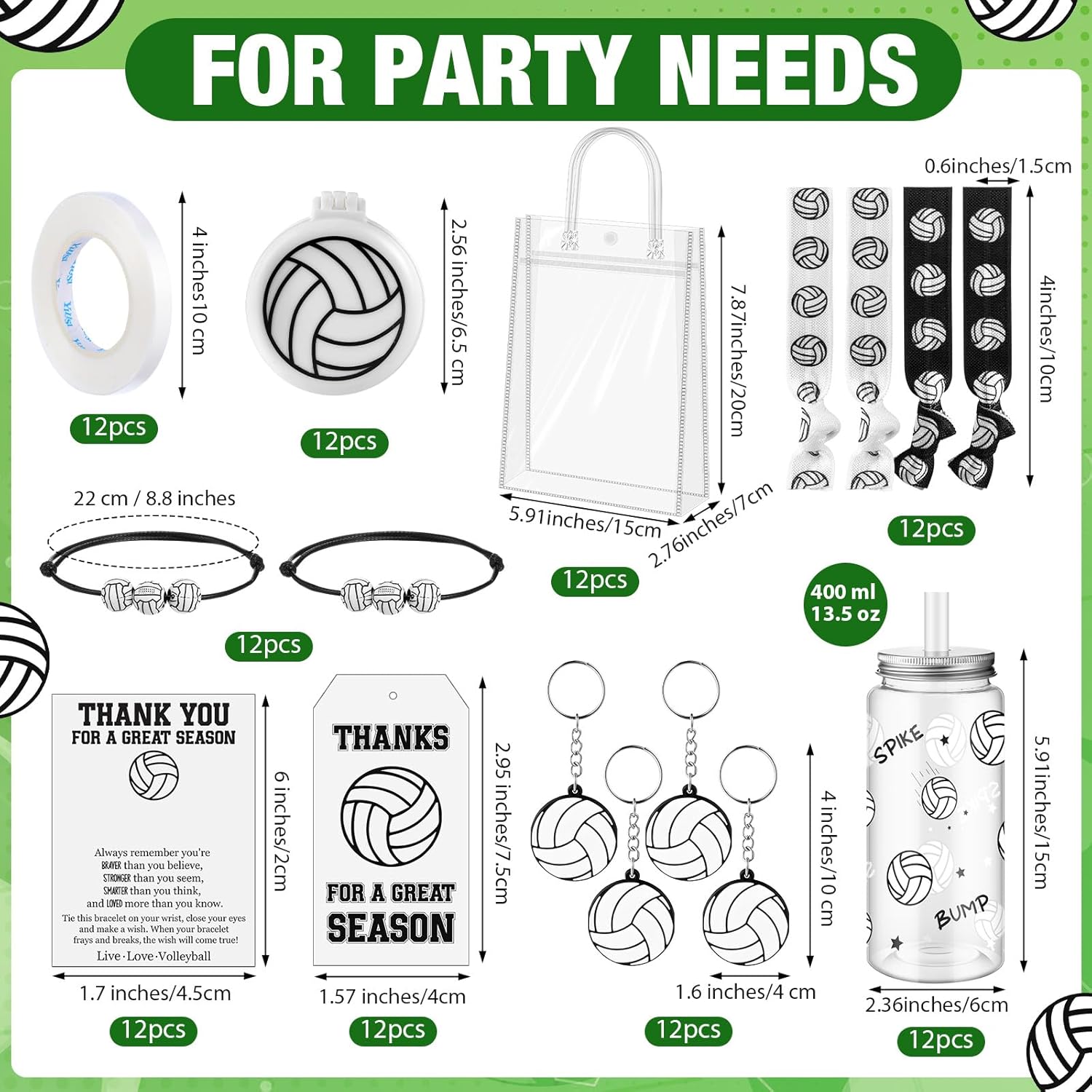 97 Pcs Volleyball Party Favor Set, Plastic Bottles Adjustable Bracelet Folding Mirror Brushes Rubber Keyrings Hair Ties Motivational Cards Gift Bag Thank You Tag for Season Sport Theme Supply