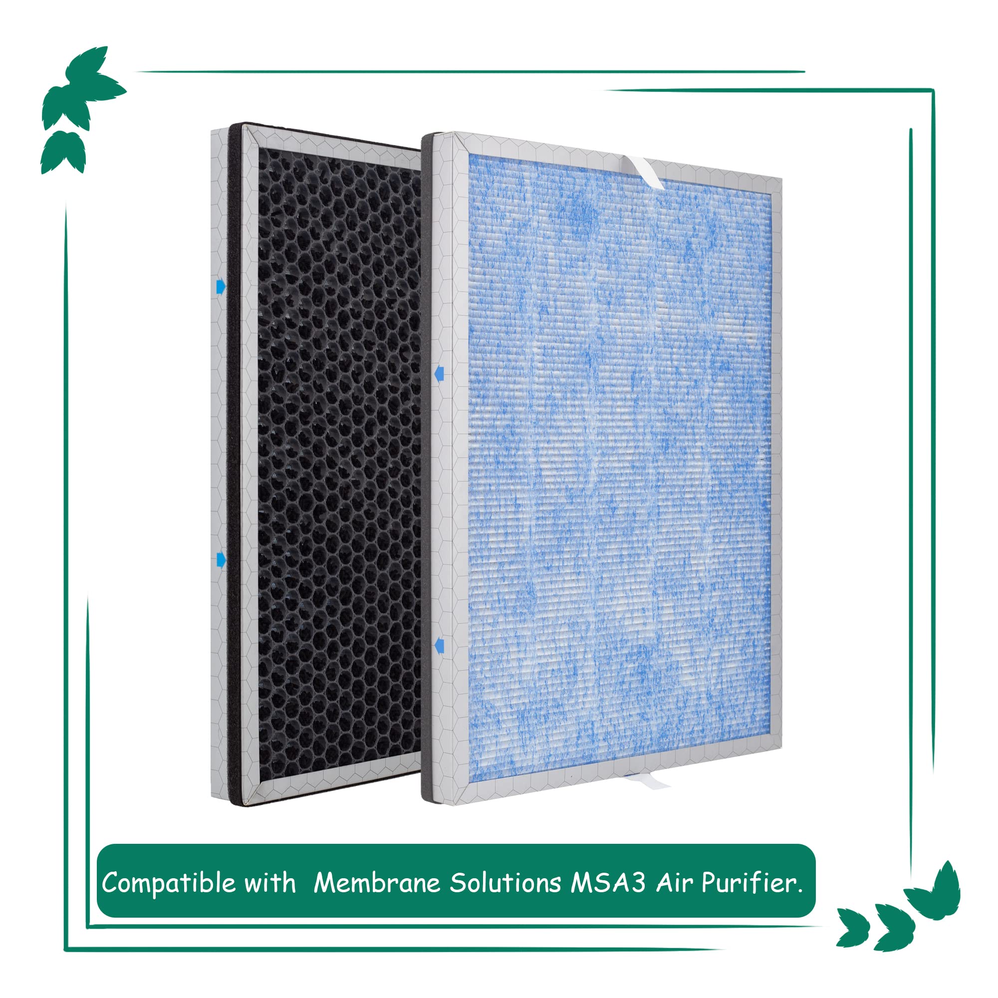 Asheviller MSA3/MSA3S Filter Replacement, Compatible with Membrane Solutions MSA3 and MSA3S Smart Air Purifier, ?Upgraded?3-in-1 H13 True HEPA Filter, 2 Pack