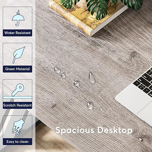 Miniatura 6 de LITTLE TREE Escritorio de computadora industrial simple de 55 pulgadas, mesa de estudio, estación de trabajo para oficina en casa, color gris