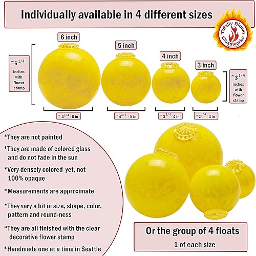 Miniatura 3 de Yellow Pond Floats Balls - Available in 3 inches, 4 inches, 5 inches & 6 inches - Blown Glass - Made in Seattle - Dehanna Jones