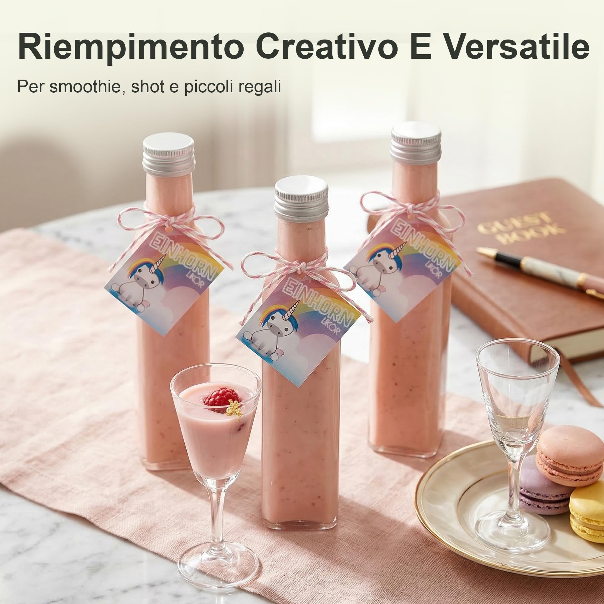 24 bottiglie vetro 250ml – bottigliette di vetro piccole 250 ml – bottiglia vetro 250 ml – per liquore sciroppi olio – tappo a vite – con etichette imbuto matita
