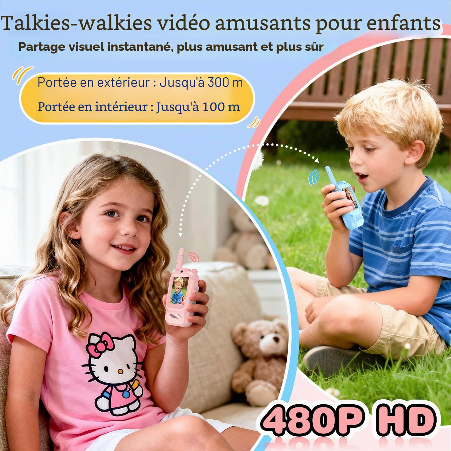 Talkie Walkie Vidéo Enfants, 2 Pack 1000FT Rechargeable Talkie-Walkie avec Caméra HD & Changeur de Voix pour Garçons et Filles de 3 à 12 Ans, Jeux en Famille, Randonnée, Cadeaux de Jouets de Noël