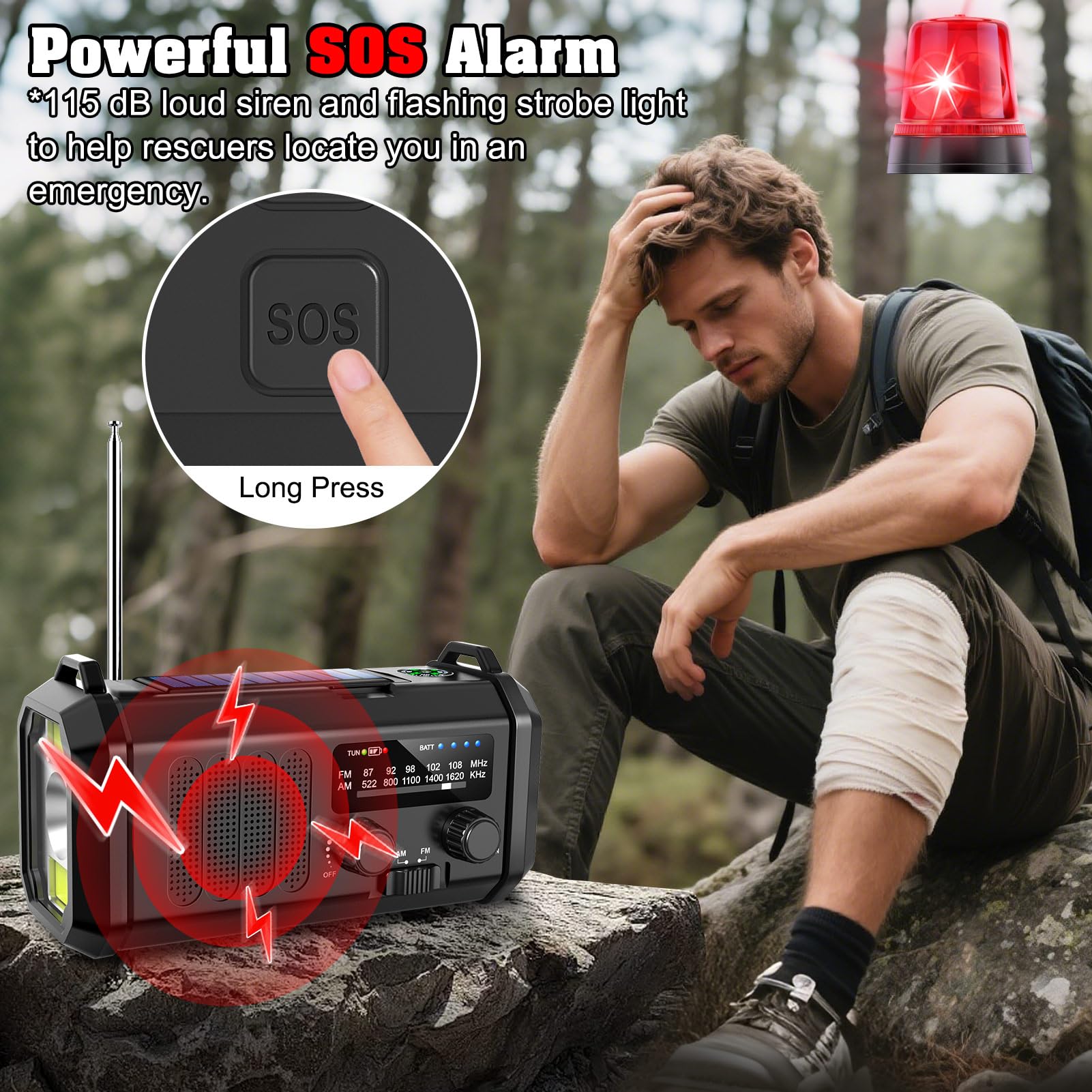 Dslive Wind Up Radio, Solar & Hand Crank Emergency Radio with 10,000mAh Power Bank, AM/FM Portable Radio, LED Torch, Reading Lamp, SOS Alarm & 5V USB Output for Outdoor, Camping, Hiking — view 8