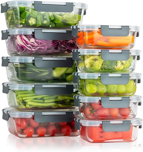 Miniatura 9 de Juego de 5 piezas, recipientes de vidrio de 36 onzas con tapas de cierre a presión, recipientes herméticos para almuerzo, microondas, horno,