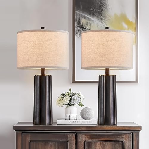RORIANO Juego de 2 lámparas de mesa vintage para dormitorio, sala de estar, 24 pulgadas, lámparas de escritorio tradicionales de resina de granja,