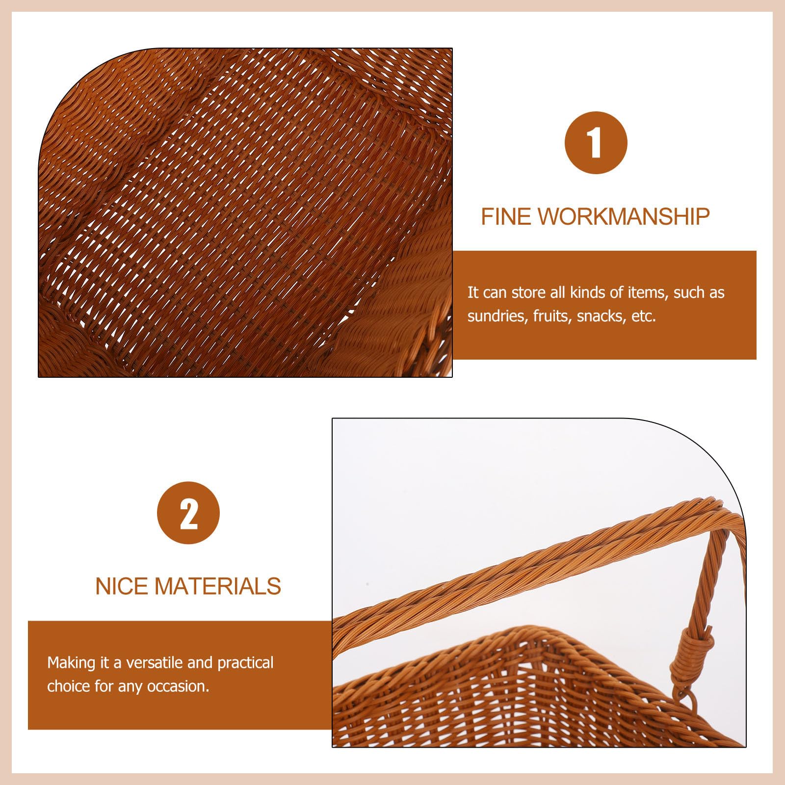 YARNOW Cesta Tejida Portátil de Plástico Marrón para Picnic y Almacenamiento de Frutas y Snacks, Ligera y Fácil de Transportar para Uso Interior y Exterior