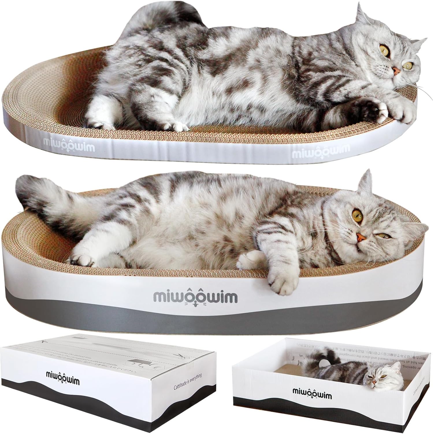 3PCS 23.6 Inch Extra Large Cat Scratcher Bed,Big Cats Box with Corrugated Scratch Pad, Scratching Lounge Bed,Oval Shape Cat Scratcher Bowl grey 23.6 inch (big)