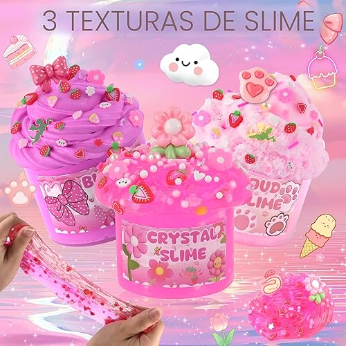 Miniatura 4 de Paquete de 6 slimes, slime rosa para niños, kit de limo de nube para niñas de 8 a 12 años, juguetes para niñas y niños, para niños, juego de slime