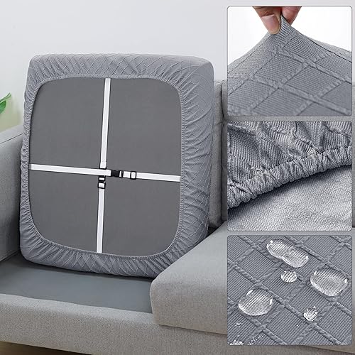 Miniatura 4 de Fuloon Fundas de cojín impermeables de asiento, 2 unidades, fundas de cojín elásticas para sofá, fundas de sofá de color sólido lavable, protector