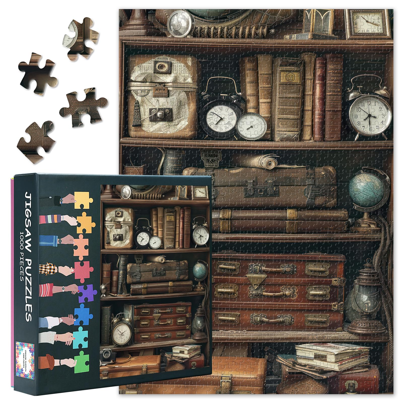 Puzzles for Adults 1000 Pieces, Vintage Timepieces Jigsaw Puzzles, Books Adult Puzzle for Adults, Educational Fun Games or Toys for Elders Friends 20X27 INCH