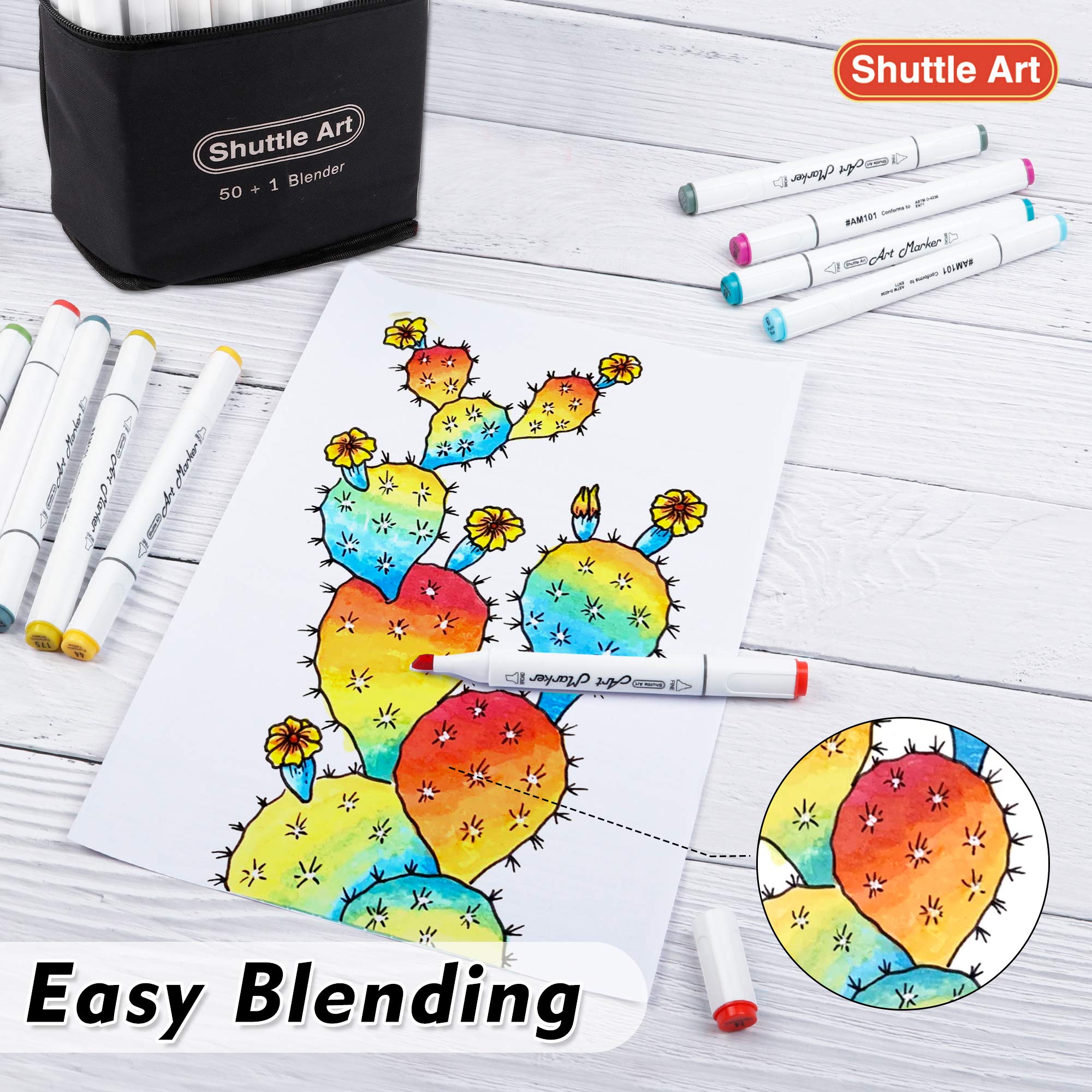 Shuttle Art 50 Colours Dual Tip Art Markers, 50 Colours Plus 1 Blender