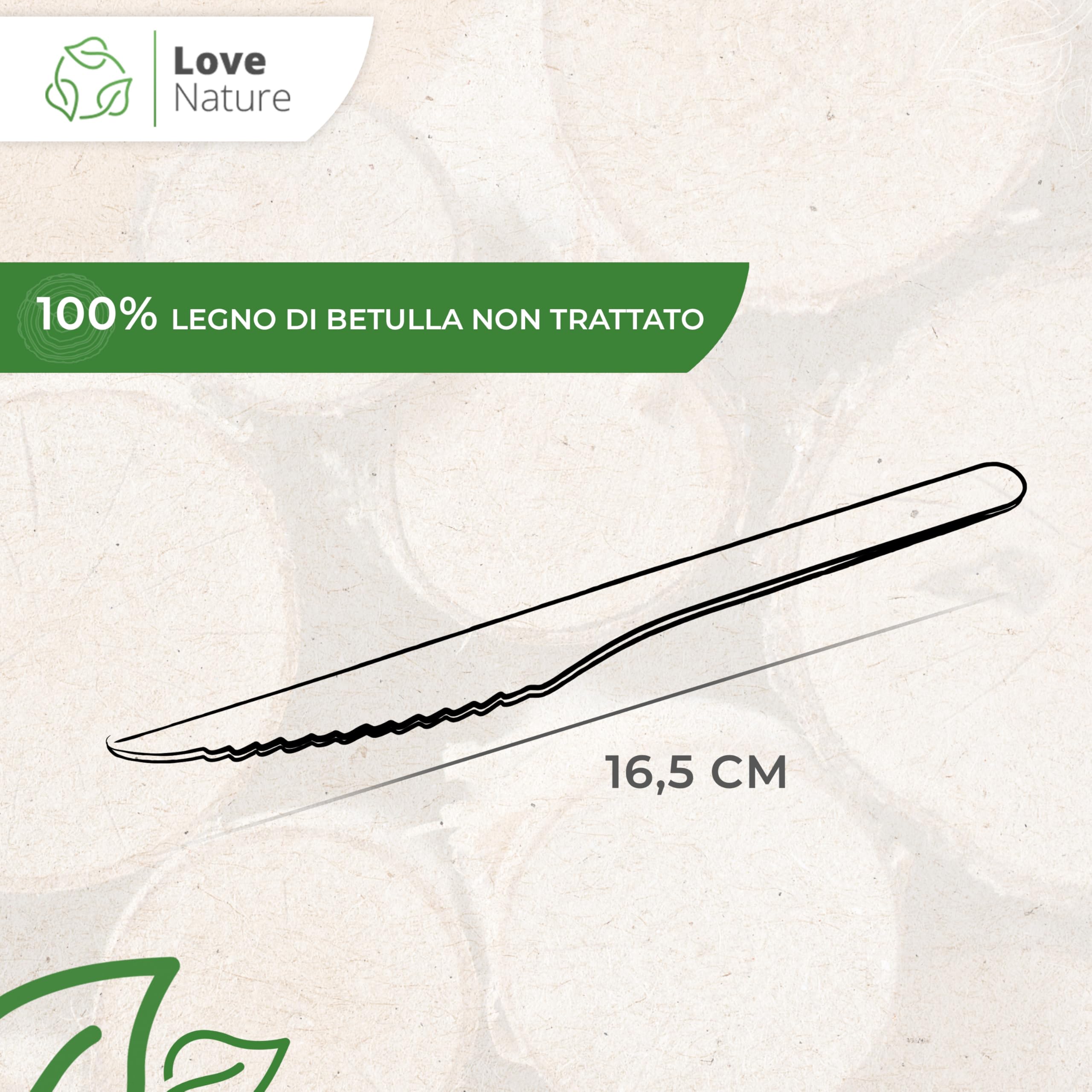Love Nature Posate Usa e Getta - 100 Pezzi Coltello Legno - Coltelli Usa e Getta Ecologiche e Biodegradabili - Posate Monuso per Feste, Compleanni, Campeggio e Picnic