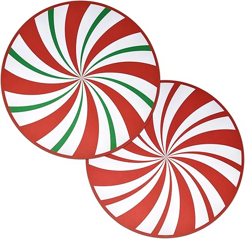 Juego de 50 manteles individuales de papel de Navidad con diseño de bastón de caramelo y menta, desechables, con forma redonda, rojo, blanco y