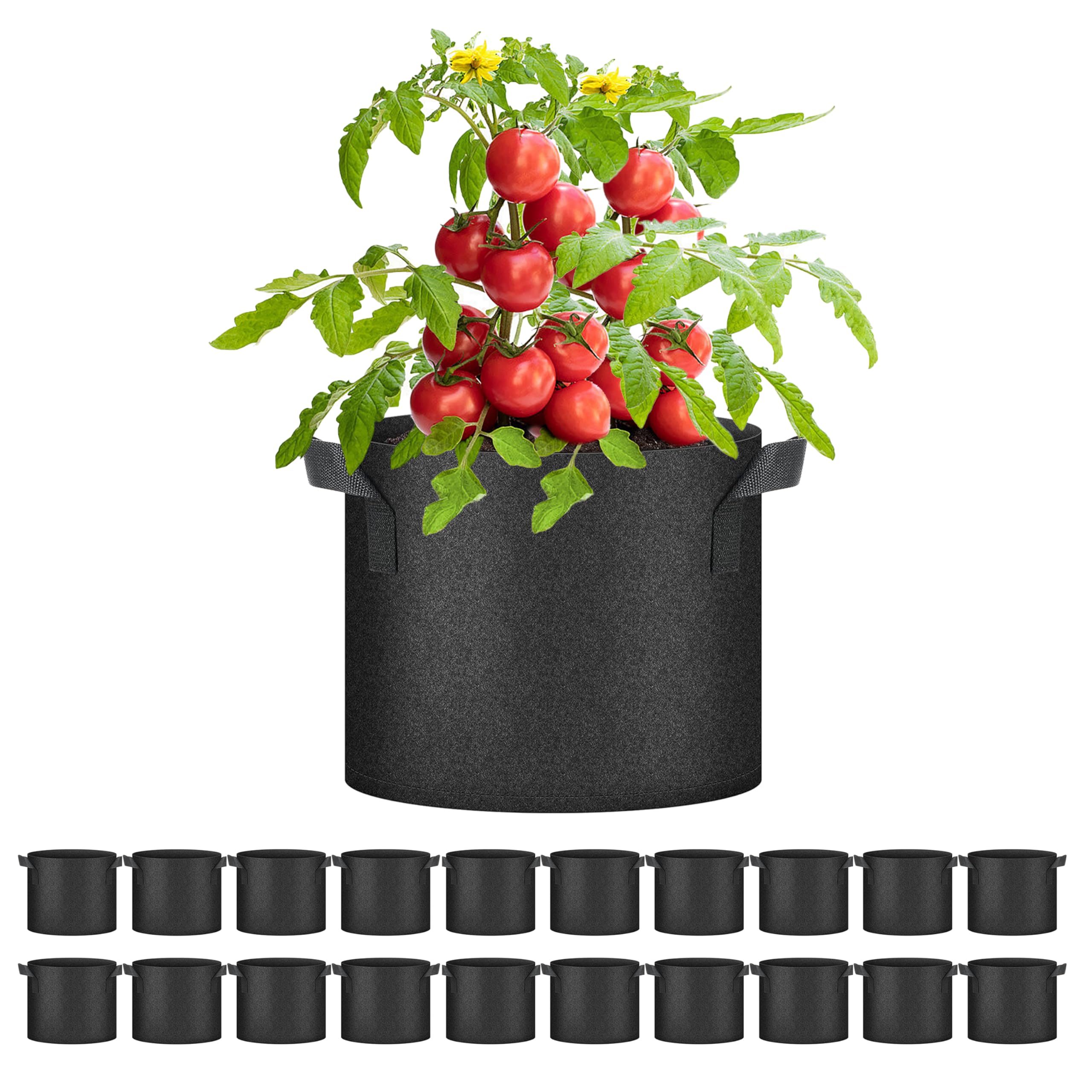 HealSmart Aeration - Maceta de jardinería de Tela no Tejida Resistente para Verduras, Hierbas y Flores, Color Negro, Paquete de 20, 7 galones