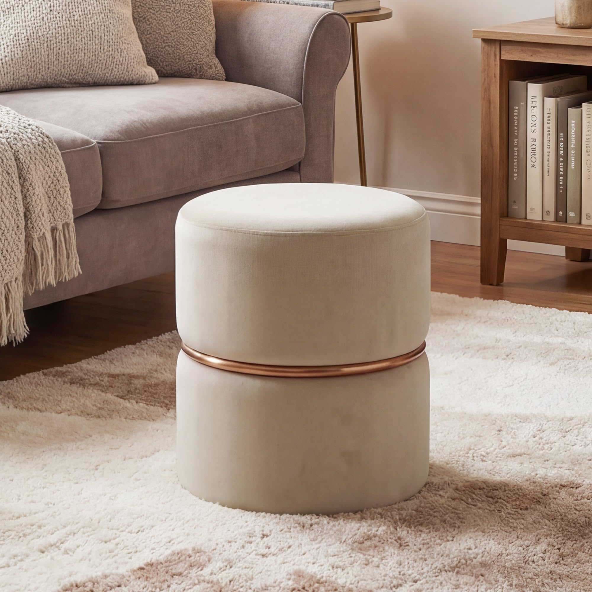Duhome Taboret do siedzenia taboret okrągły taboret tapicerowany taboret do makijażu szlachetny design 9123, kolor: cappuccino, materiał: aksamit