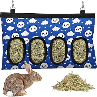 Rabbit Hay Feeder, Bunny Hay Bag for Rabbits,Rabbit Feeder Fabric Bag Feeder Storage Bag,4 Holes Large Capacity 600D Oxford Cloth Fabric Hanging Hay Feeder Bag for Small Animal,Hay Guinea Pig(Panda)