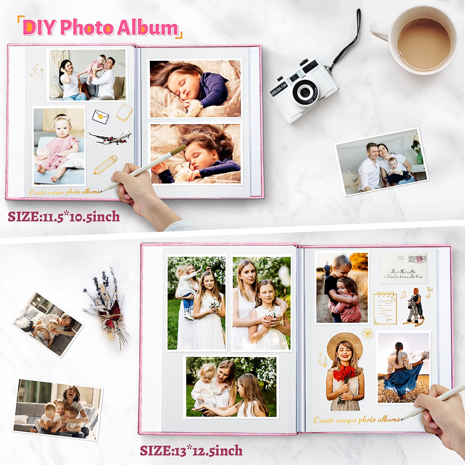 Artfeel Álbum de fotos autoadhesivo, libro de fotos grande de 40 páginas para fotos de 4 x 6, 5 x 7, 8 x 10, álbum de bricolaje para bebé, boda, familia, viajes, regalos de cumpleaños, con bolígrafo