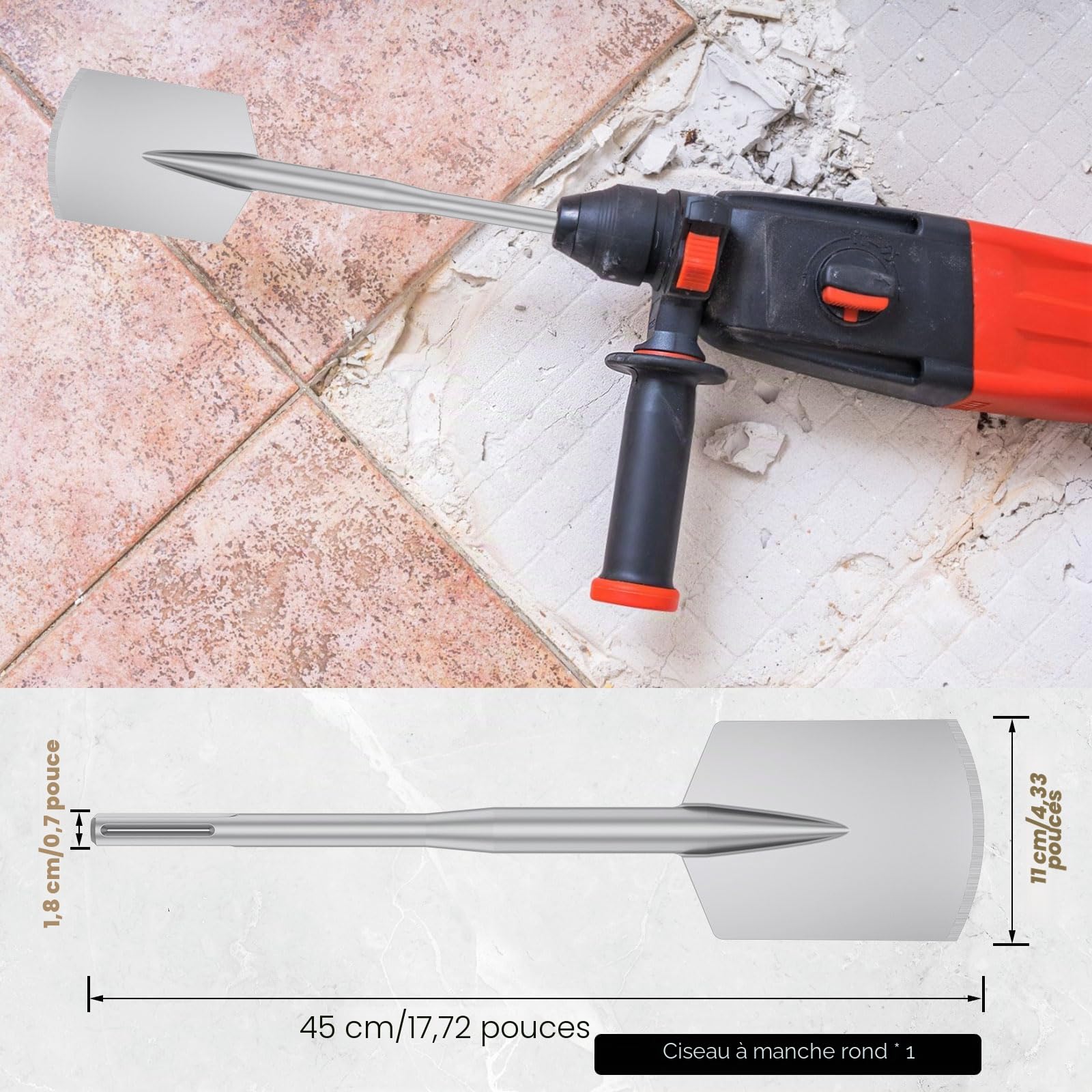 SDS Max Pelle à boue, 450 x 110 mm, emmanchement SDS Max, pour perceuse, marteau perforateur, burin, mallette en plastique, peut être utilisée pour soulever du gravier, du sol gelé et de