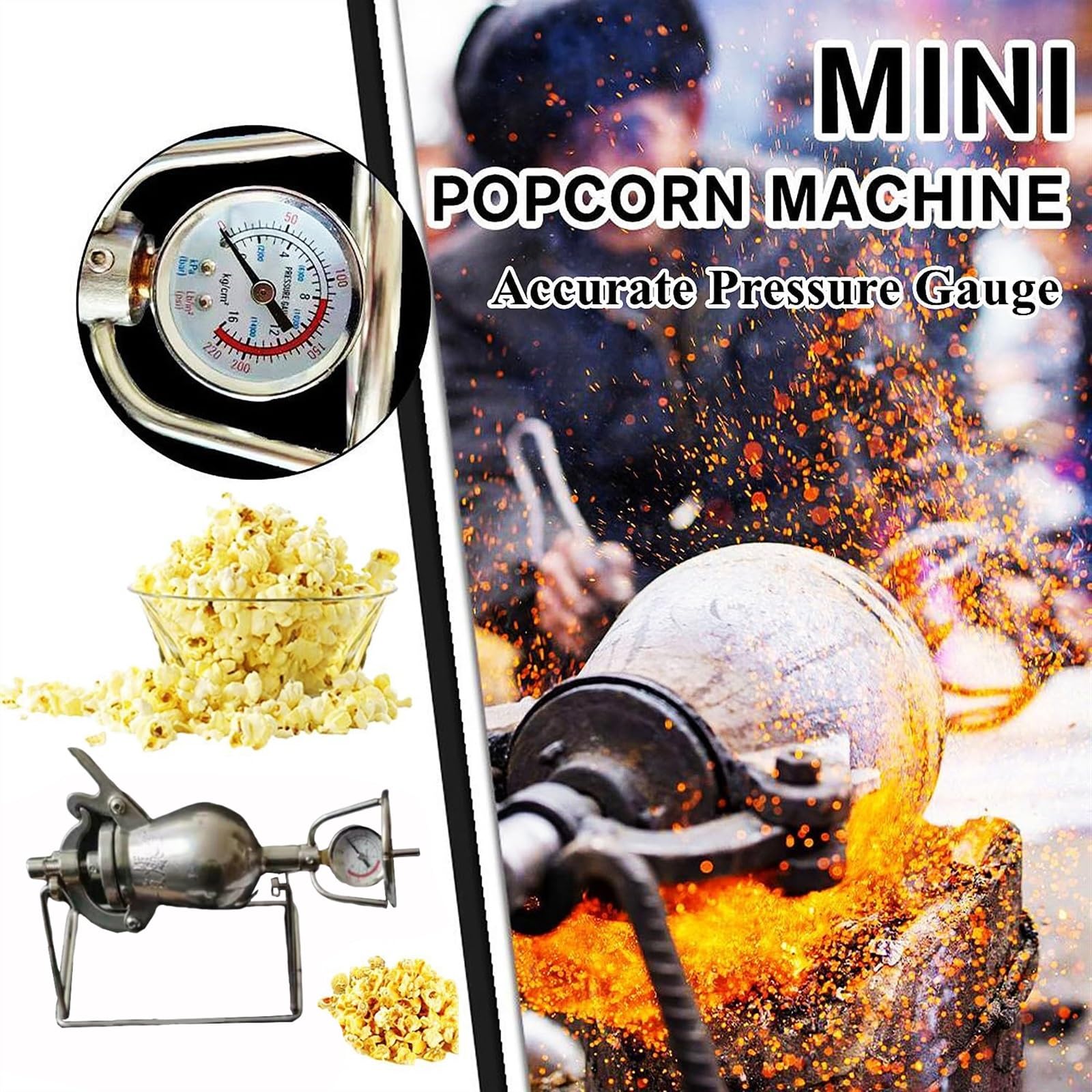 Chińska Maszyna Do Robienia Popcornu, Mini Ręczny Wzmacniacz Korbowy Ze Stali Nierdzewnej, Wzmacniacz Żywności, Z Precyzyjnym Manometrem 230 Ml Podgrzewana Popcornu Otwartym Ogniem