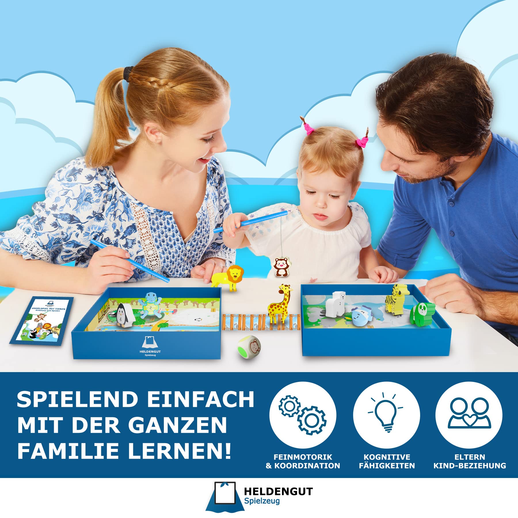 HELDENGUT® Geliebtes 4in1 Angelspiel Für Kinder Ab 2 Jahre [Mit Spannenden Spielen Zu Den Zoo-Bewohnern] - Pädagogisches Montessori Spielzeug Ab 2