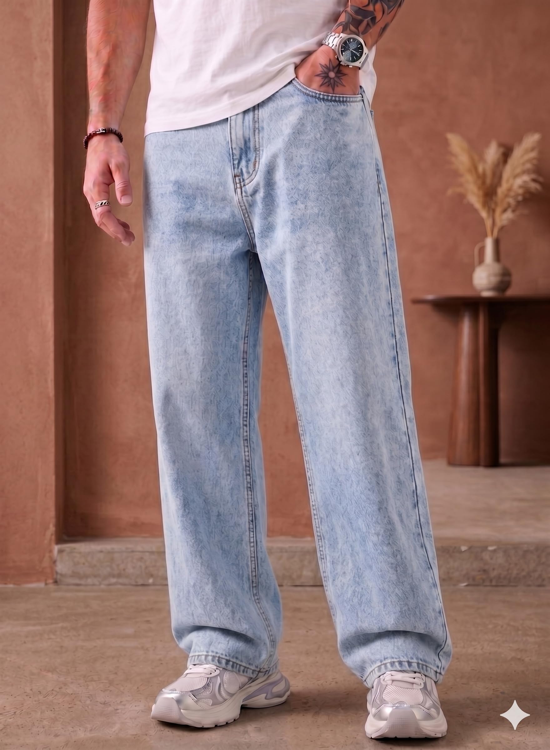 Loose Fit Mid Rise Light Blue Men Denim Jeans-picture-22