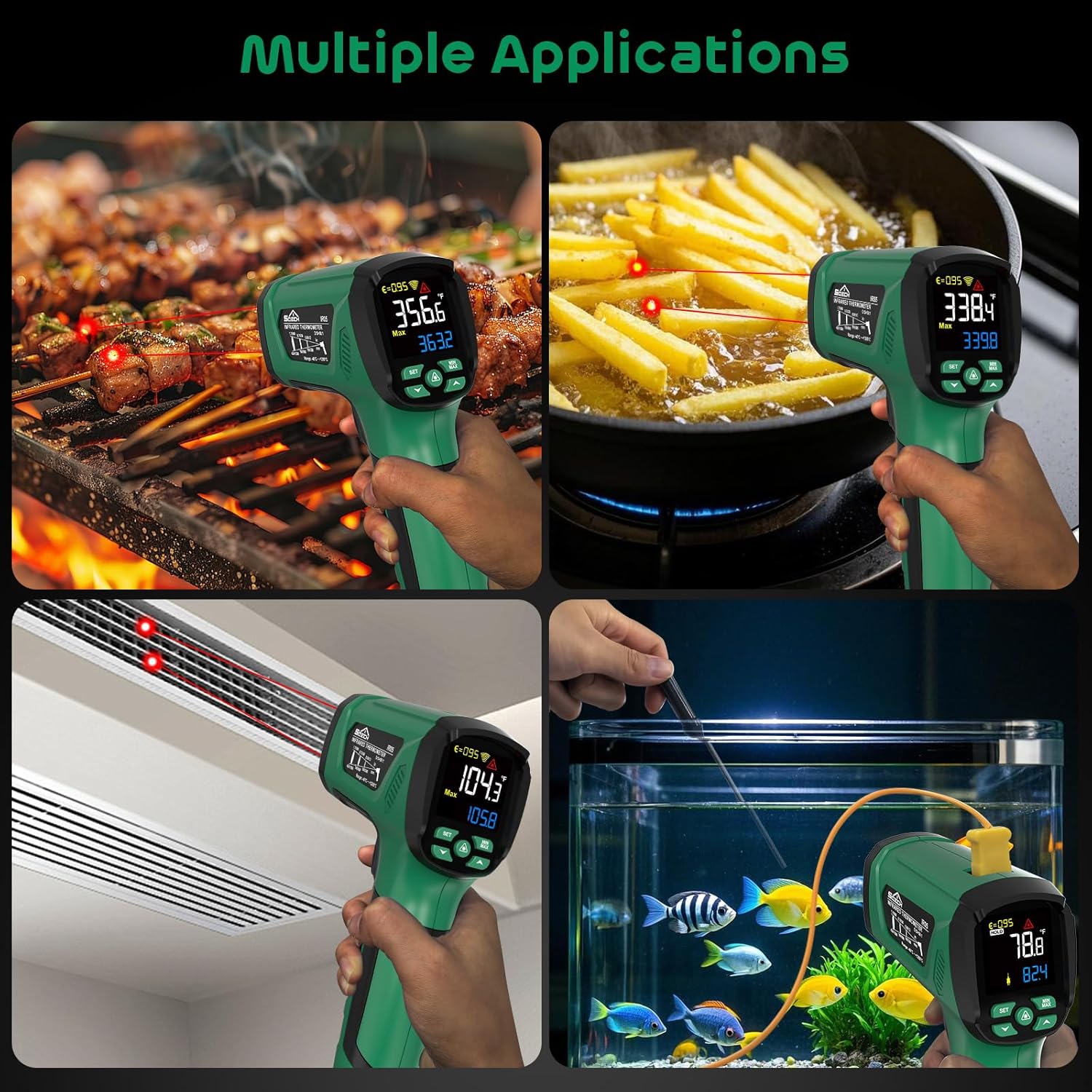 Infrared Thermometer Gun,SQECH Laser Thermometer Gun -40℉～2192℉(-40℃～1200℃),50:1 Non-Contact High Temp Thermometer with Thermocouple Probe,Color Backlight,Adjustable Emissivity,for Industry&Home