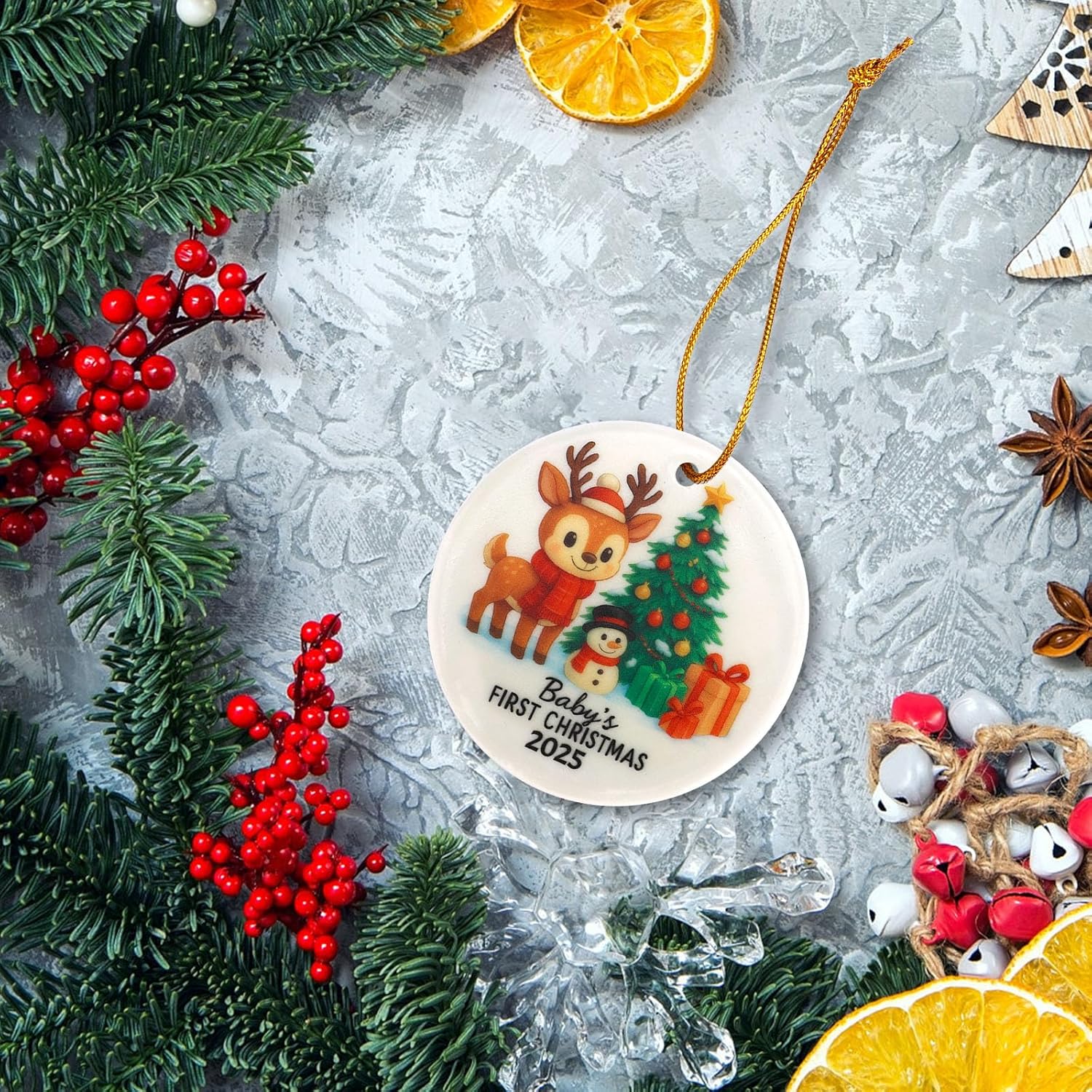 Baby's First Christmas Ornament 2025, Ceramic Double-Sided Newborn Printing Personalized Baby's First Christmas Hanging Ornaments Decoration with Gift Box and Rope for Girl Boy - Image 4