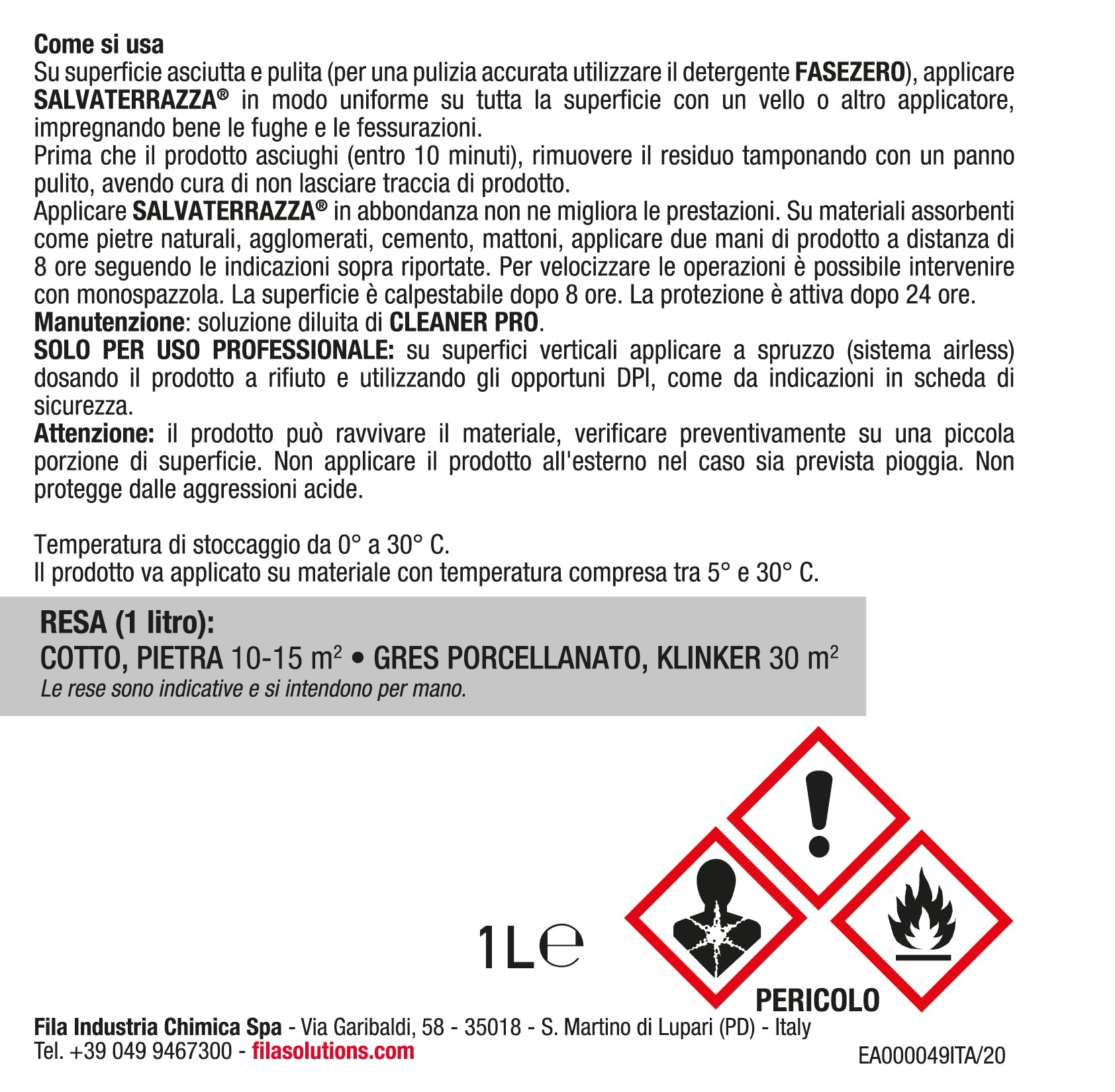 SALVATERRAZZA, Idrorepellente per Terrazzi ed Esterni ad Azione Consolidante e Anti Infiltrazione, 1L