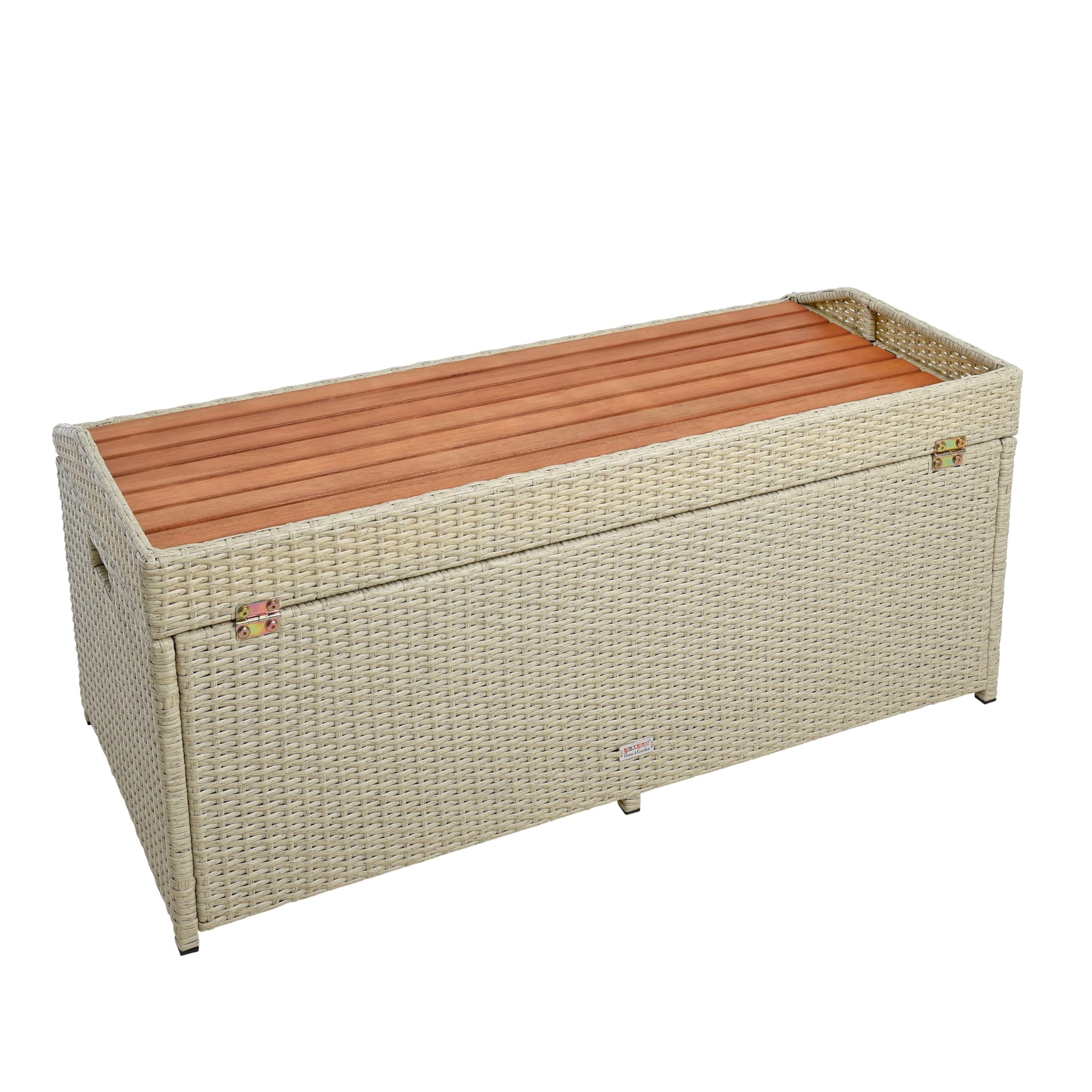 ESTEXO Polyrattan Gartenbank Sitzbank mit Auflagenbox Kissenbox Rattan Kissentruhe Bank mit Stauraum Beige