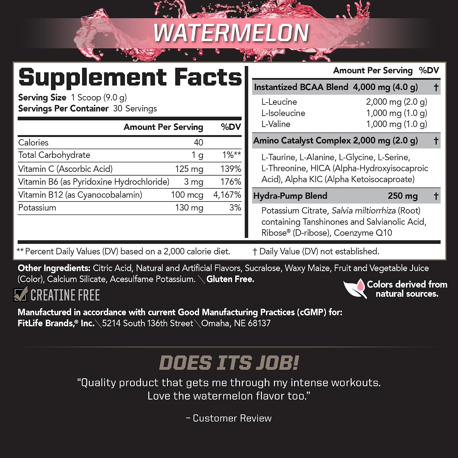 PMD Sports BCAA Stim-Free Amino Acids Watermelon Flavor - 30 Servings image 2