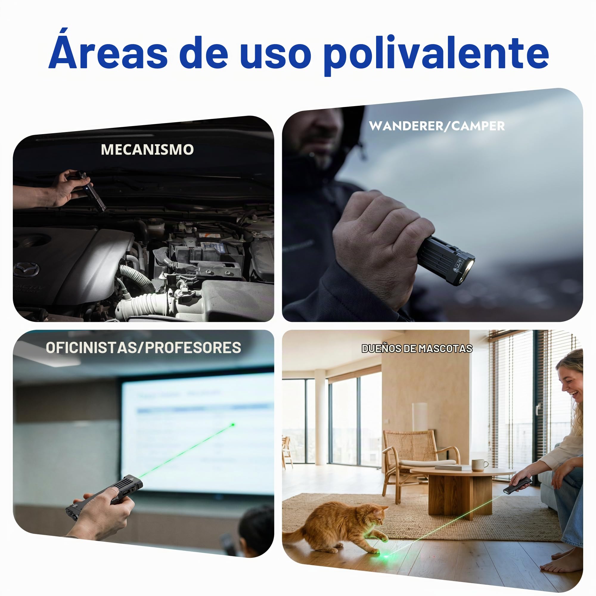 WUBEN X5 Linterna LED Recargable 1300 Lúmenes, Tactica Potente 3 en 1 | 6 Modos Haz Verde y Luz Negra UV, IP65 Impermeable Para Exterior, Camping, Trabajo, Emergencia y Reparaciones(Negro)