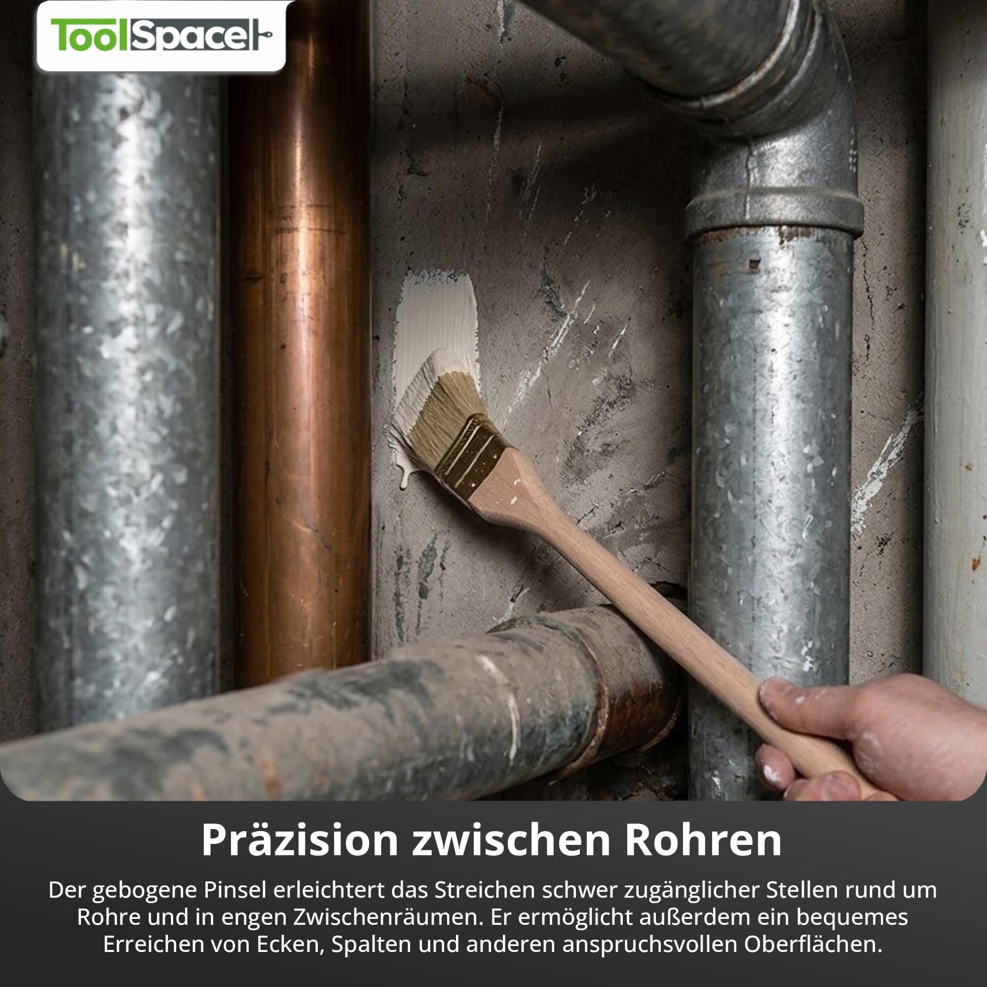ToolSpace Pinceau à Calories courbé | Pinceau pour radiateur | Largeur 50 mm | Longueur Totale : 35 cm | Poils : Poils naturels denses| Manche : Bois de hêtre | 12 pièces