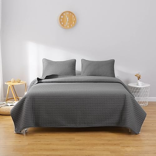 Miniatura 2 de Juego de 3 edredón de microfibra de 1400 hilos gris oscuro, para todas las estaciones, ligero y súper suave con fundas de almohada