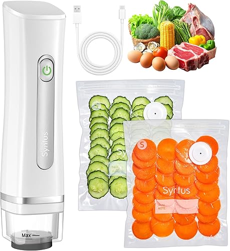 Syntus Sellador al vacío para alimentos con 30 bolsas de vacío reutilizables, máquina selladora al vacío compacta con tanque de agua, sellador